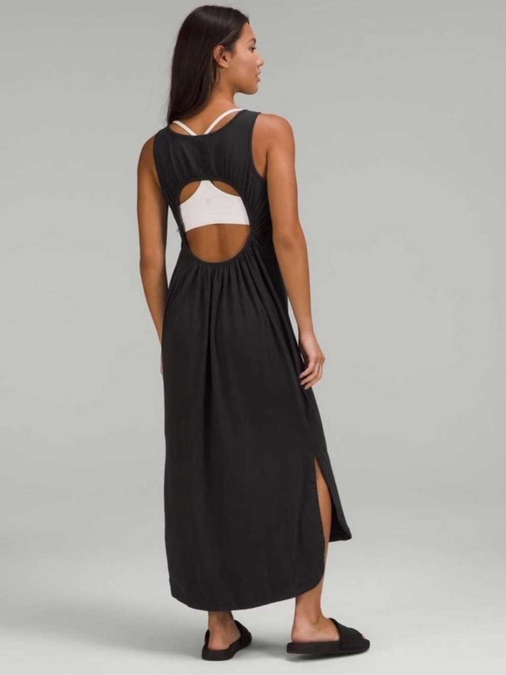 Lululemon Pima Cotton Open Back Midi dress size 4 black NWT